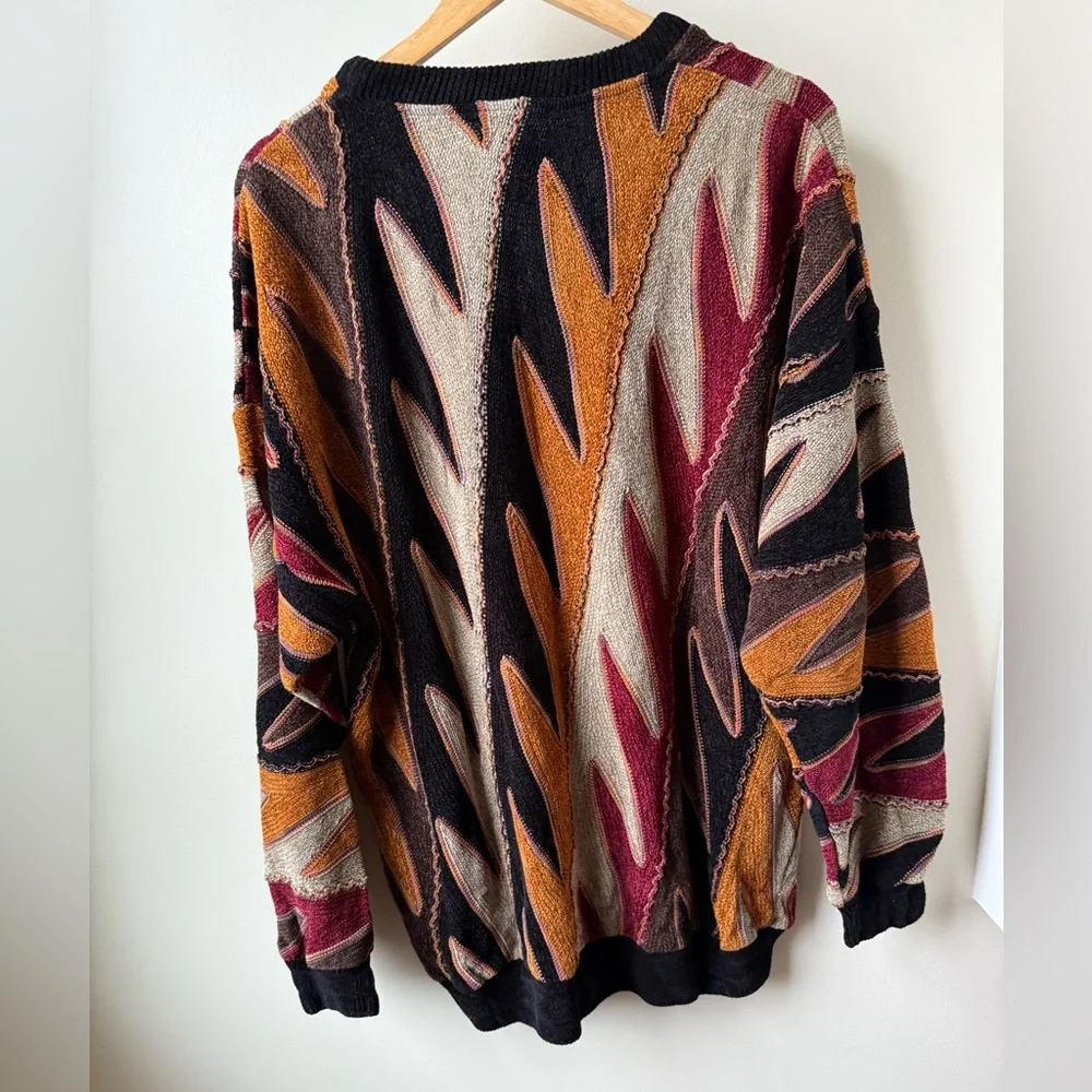 NORM THOMPSON TUNDRA Vintage Sweater 90s 3D Look Cosby Abstract Geometric‎ XL